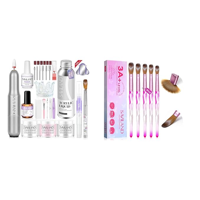 Saviland Acrylic Nail Kit with Nail Drill & 5pcs Acrylic Nail Brush Set
