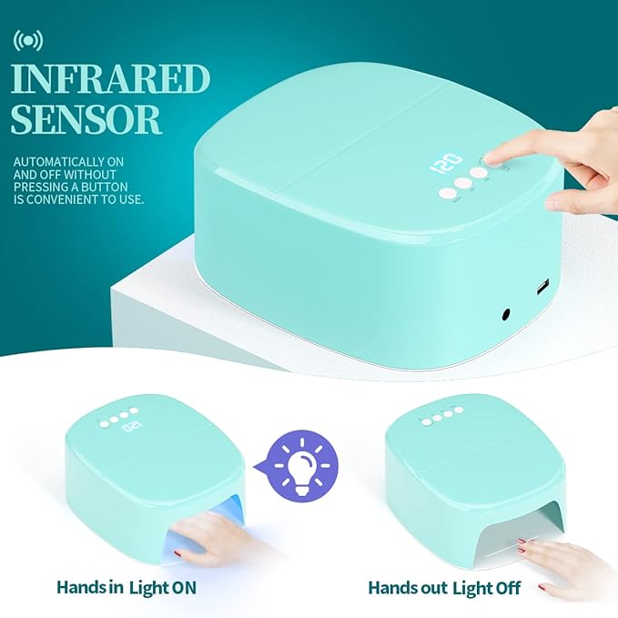 BETE Cordless LED Nail Lamp, 60W Rechargeable Dryer for Curing Polish, USB Port for Charging Phone and Drill, Portable Professional Blue