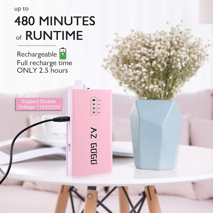 30000RPM Portable Nail Drill Machine, AZ GOGO Professional Rechargeable Electric Efile Nail Drill for Acrylic Nails, Manicure/Pedicure, Polishing, Cuticle - Salon or Home Use（Pink）