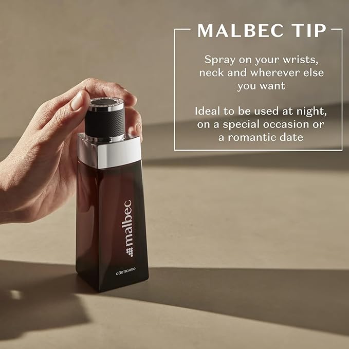 Malbec Eau de Toilette By O Boticario, Cologne For Men, Long-Lasting Fragrances, French Oak Barrel-Aged Red Wine & Woody Amber Perfume Scent, 3.4 Ounce