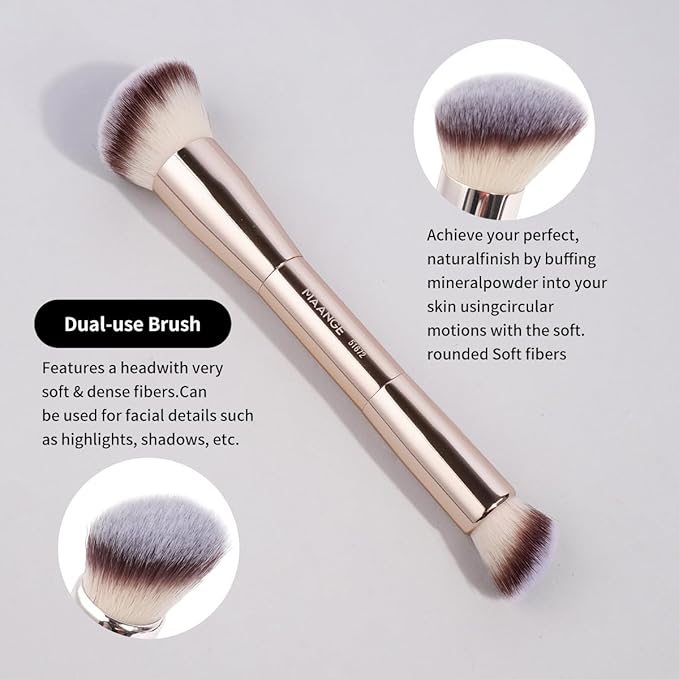 MAANGE 10 Pcs Makeup Brush Set Double-ended Kabuki Brush Travel Makeup Brushes for Foundation Powder Concealers Eye Shadows Makeup Tools Set with LED light Mirror (Gold)