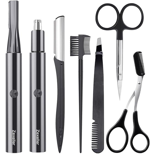 Nose & Eyebrow Trimmer,Eyebrow Trimmer Kit, Eyebrow Grooming Set,Eyebrow Grooming Scissors, Electric Eyebrow Razor, 9 in 1 Eyebrow Scissors, Tweezer, Eyebrow Razor, Shaping Scissors & Brush