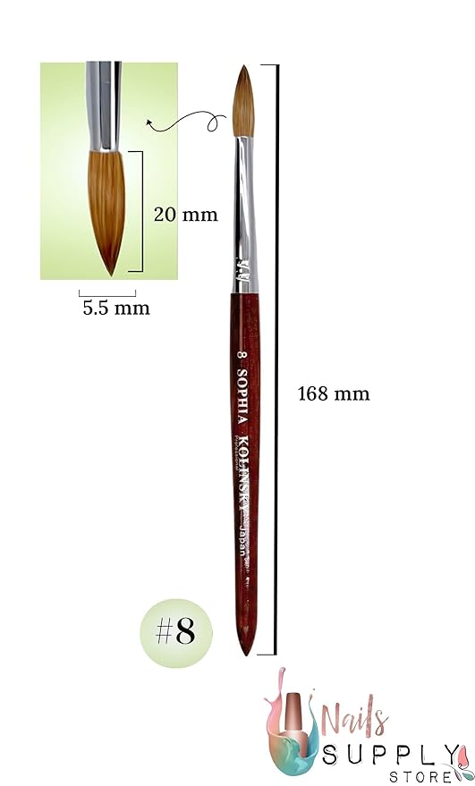 Acrylic Nail Brush Pure Kolinsky Hair Round Shape Redwood handle Size #6 to #22 Pick Your Size (SIZE #8)