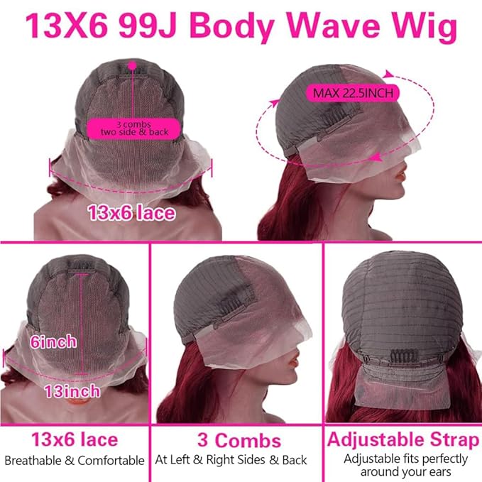 28 Inch 99J Burgundy Lace Front Wigs Human Hair 13x6 HD Body Wave Lace Front Wigs Human Hair Pre Plucked Red Wig Human Hair 180 Density Body Wave Wig