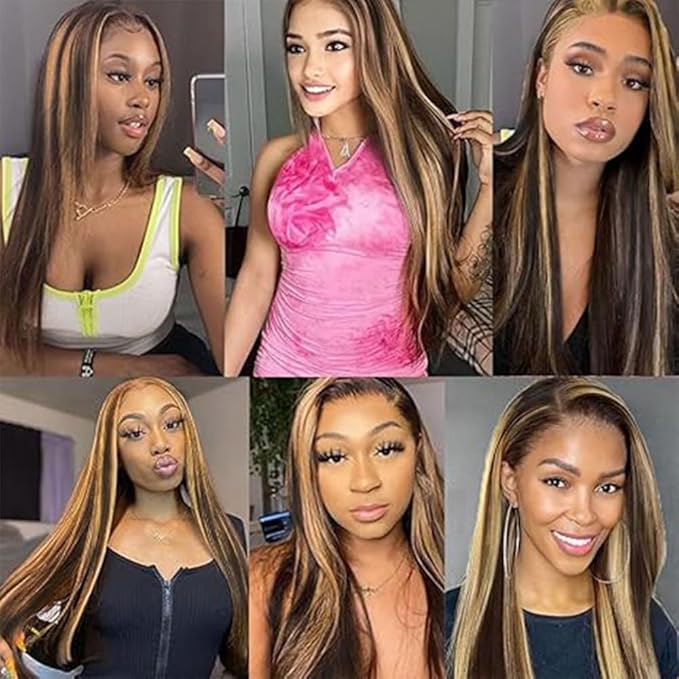 Highlight Bundles P1B27 Straight Bundles Human Hair #1B Mixed With #27 two tone Brazilian Weave Human Hair Soft and Silky for Black Women 12 14 16 Inch