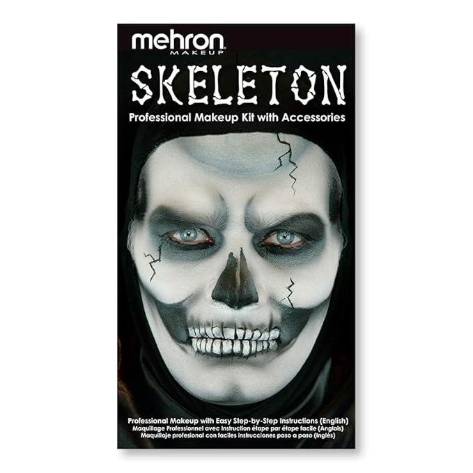 Mehron Makeup Premium Character Kits| Makeup Kits for Halloween & Cosplay| Made in the USA | Complete Kit | Includes all Tools & Instructions on How to Create the Look | (Skeleton)