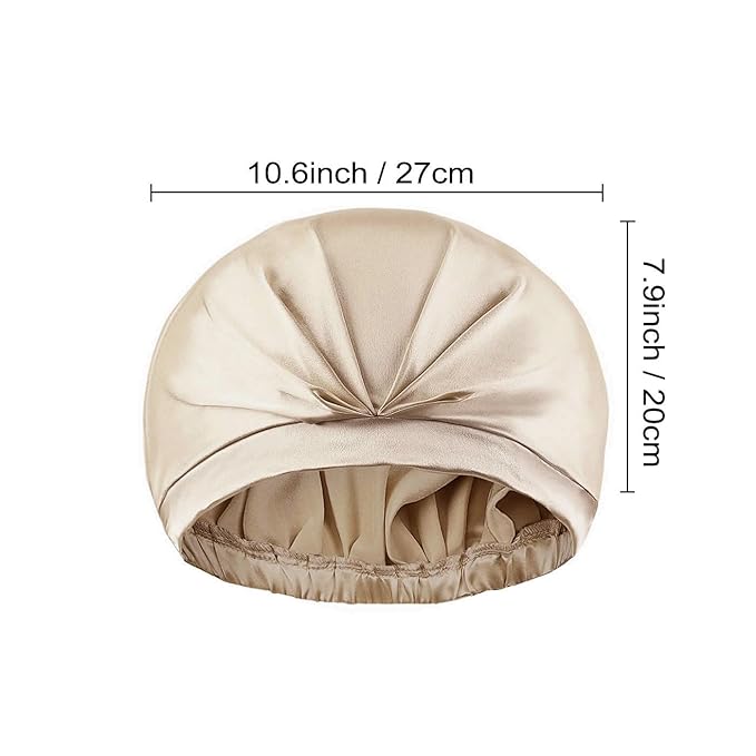 RachelSilk 100% Mulberry Silk Sleep Cap, Grade 6A 19 Momme Silk for Women Hair Care, Silk Night Bonnet with Elastic Stay On Head, Silk Cap After Shower, for Small -Medium Head Size (Taupe)
