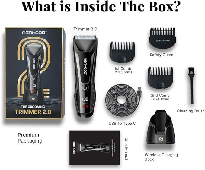 Grooming Trimmer 2.0 – Groin & Body Trimmer for Men with Replaceable Ceramic Blade Heads & IPX7 Water Protection – Snag-Free Ball Shaver with 150-Minute Run Time