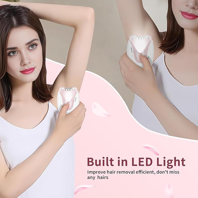 Epilator Hair Removal for Women, 2 Speeds Facial Hair Removal, Rechargeable for Face Arm Bikini Area Legs Underarm, Painless Electric Lady Shaver & Trimmer, Portable