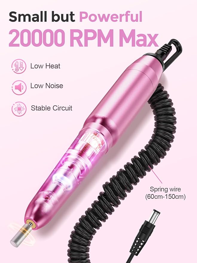 Subay Nail Drill Machine Electric File, Portable for Acrylic Gel Dip Powder Nails, Nail Drill Kit for Manicure Pedicure, Nail Set with Everything, Rose Pink (Pink)