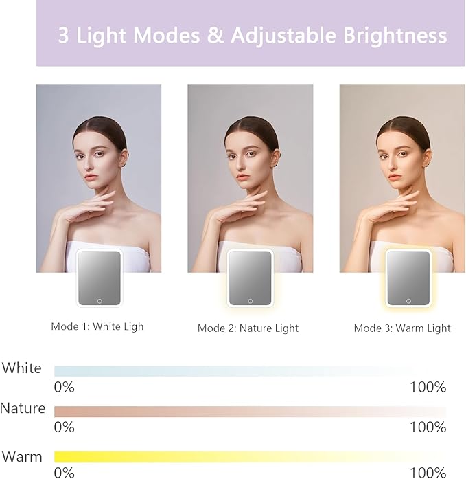 Travel Makeup Bag with LED Lighted Mirror,Cosmetics Organizer, Makeup Bag with 3 Color Lighted Setting, Portable Storage and Adjustable Dividers Travel Makeup Bag(Purple)