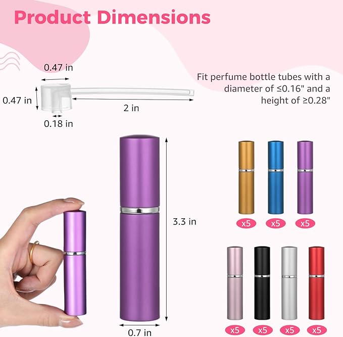 35 Pcs Refillable Perfume Atomizers - 0.17 oz 5 ml Mini Spray Bottles, Empty Perfume Travel Bottles with Refill Pumps, Leak-Proof Dispenser Bottles, Portable Perfume Scent Bottles for Men Women