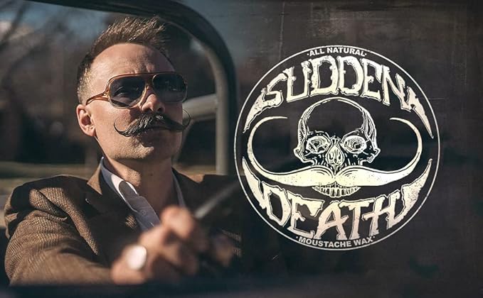 Mustache Wax Strong Hold Grooming For Men | Sudden Death Moustache & Beard Wax 1oz Tin | Perfect For Handlebar Mustaches By Death Grip | No Heat Source Required