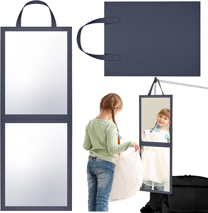 Travel Hanging Mirror 33.5 x 13.4 Inch Dance Bag Mirror Backstage Foldable Hanging Christmas for Gifts Dance Bag Dancers Artists Aestheticians Home Spa Events(Grey)