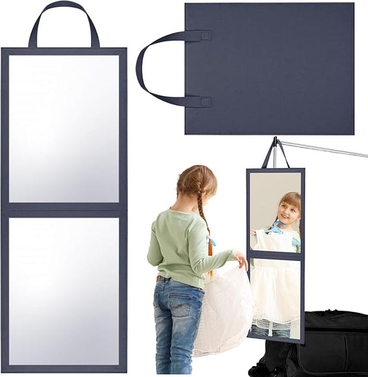 Travel Hanging Mirror 33.5 x 13.4 Inch Dance Bag Mirror Backstage Foldable Hanging Christmas for Gifts Dance Bag Dancers Artists Aestheticians Home Spa Events(Grey)