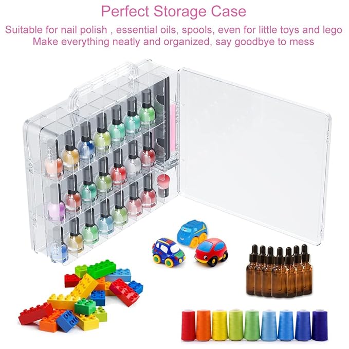 JIASHENG Two Nail Polish Organizer Case Holders, 48 Bottles Universal Nail Storage Box for Double Side Adjustable Space Divider for Acrylic Nail Gel Dip Powder Tips Set with Two Toe Separator
