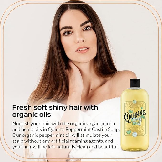 Quinn's Pure Castile Organic Peppermint Liquid Soap 32 oz Alcohol Free Pink Grapefruit and Orange Rind Witch Hazel with Aloe Vera 16oz