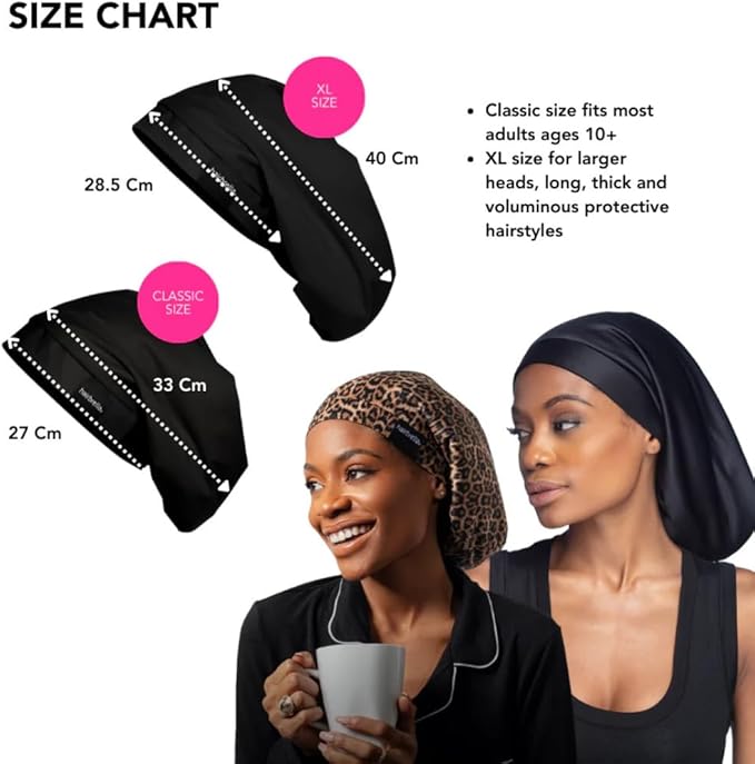 Hairbrella Satin Lined Adjustable Sleep Cap - Sleeping Caps for Women to Protect Hair, Satin Band Edge, Silk Bonnet