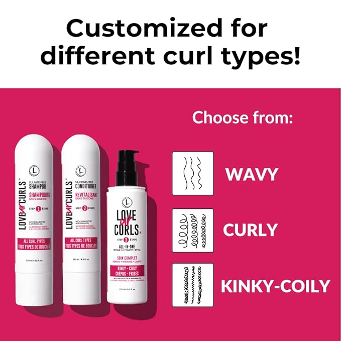 Love Ur Curls - Shampoo & Conditioner Set with All in One Curl Cream Styler for Kinky & Coily Hair, 3 Step System for Repair and Moisturizing