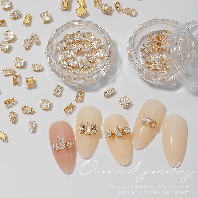 120Pcs Metal Nail Art Zircon Charms Gold Silver Sparkling Nail Charms Gems Rhinestones Glass Resin Jewelry Flatback Diamonds for Nail Art and Decoration DIY Manicure