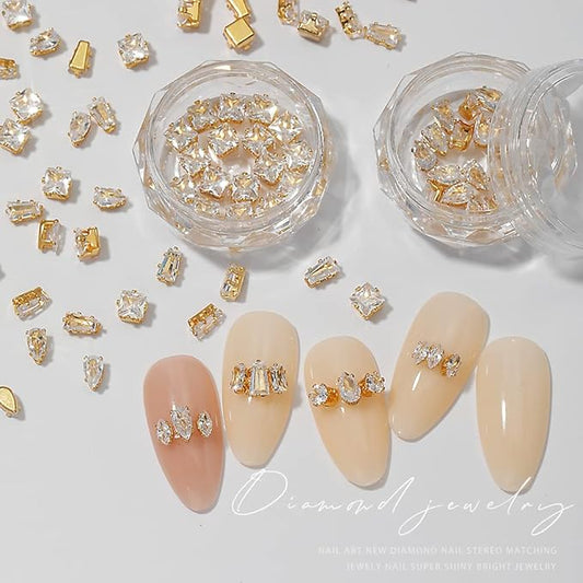 120Pcs Metal Nail Art Zircon Charms Gold Silver Sparkling Nail Charms Gems Rhinestones Glass Resin Jewelry Flatback Diamonds for Nail Art and Decoration DIY Manicure