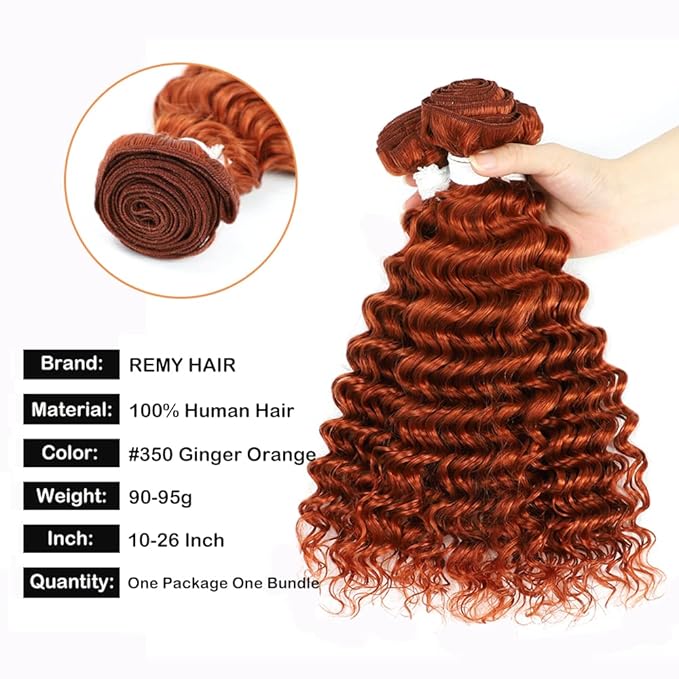 Deep Wave Human Hair Bundles with 4x4 Closure Free Part Ginger Orange Human Hair Bundles 12 14 16 Inch with Closure 12 Inch Burnt Orange Deep Curly Hair Extension