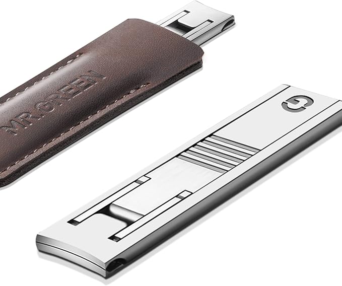 MR.GREEN Ultra Thin Nail Clippers German Precision Manufacturing Technology Nail Cutters with Cow Leather Cover Superior Texture (Light Grey)