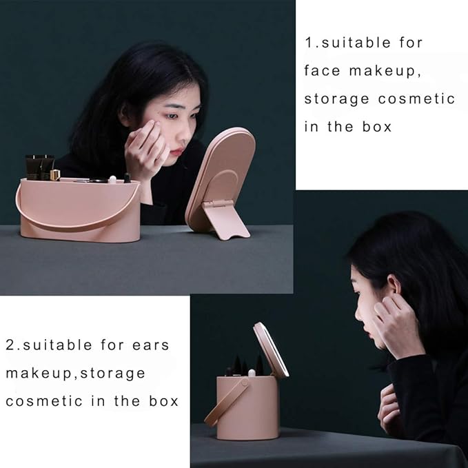 Travel Makeup Organizer Box with LED Mirror, Portable Makeup Case Touch Switch Home Cosmetic Box Jewelry Organizer Birthday Valentine's Day Gift for Women Girls,Pink