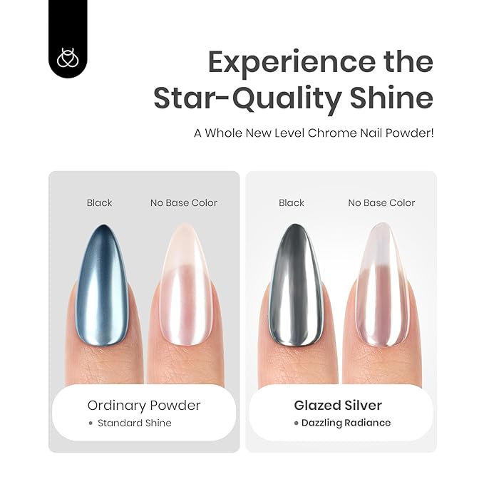 Beetles Gel Nail Polish Kit with LED Light Base & Top Coat, 6 Neutral Nude Colors, Chrome Nail Powder, 1g Glazed Silver