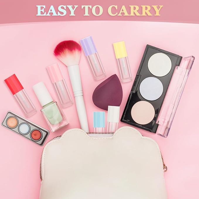 50pcs 2.5ml Empty Lip Gloss Containers Lip Gloss Tubes with Wand Cute 0.08oz Clear Refillable Lipgloss Making Supplies Kit for DIY Makeup + 2pcs Syringes (Purple)