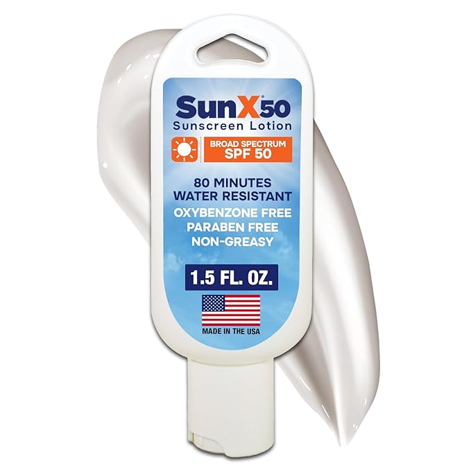 CoreTex Sun X 50 SPF Broad Spectrum Sunscreen Lotion - 1.5oz Tottle of Paraben, Oxybenzone, Octinoxate, & Oil Free Sunscreen - No White Cast and Water & Sweat Resistant Up to 80 Minutes