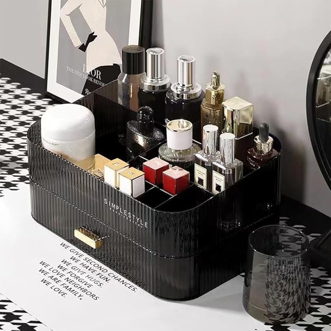 MIUOPUR Makeup Organizer with Stackable Drawers, Bathroom Vanity Organizers and Storage, Ideal for Desk and Dresser Countertops, Great for Cosmetics, skincare, Lipsticks, Nail Care -Black