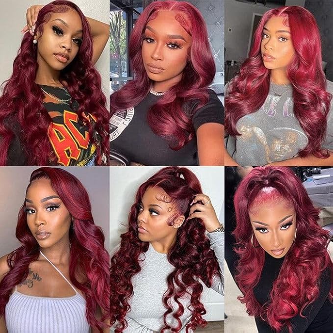 99j Burgundy Lace Front Wigs Human Hair Body Wave Lace Front Wigs Human Hair Pre Plucked 180% Density Wine Red Wig Human Hair Colored Wigs for Women 13x4 HD Lace Frontal Wigs Human Hair 34 inch