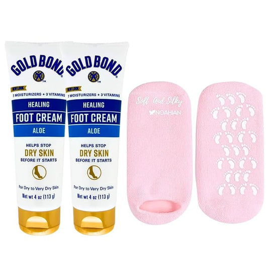 Gold Bond Ultimate Healing Foot Cream, 4 oz, 2 Pack - Effective Foot Cream for Dry Cracked Heels and Feet, Bundled Soft and Silky Socks