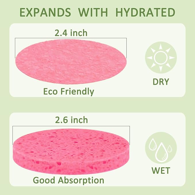 Beieverluck 300 Count Compressed Facial Sponges for Cleansing Natural Cellulose Disposable Face Sponge Spa Sponge for Face Cleansing Exfoliating Makeup or Mask Removal, Pink