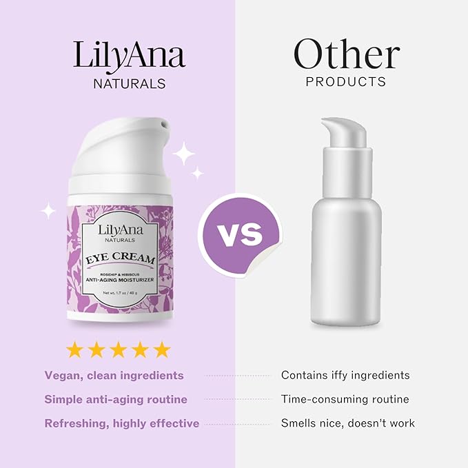 LilyAna Naturals Eye Cream for Dark Circles and Puffiness, Under Eye Cream, Anti Aging Cream Reduce Fine Lines and Wrinkles 1.7 Oz