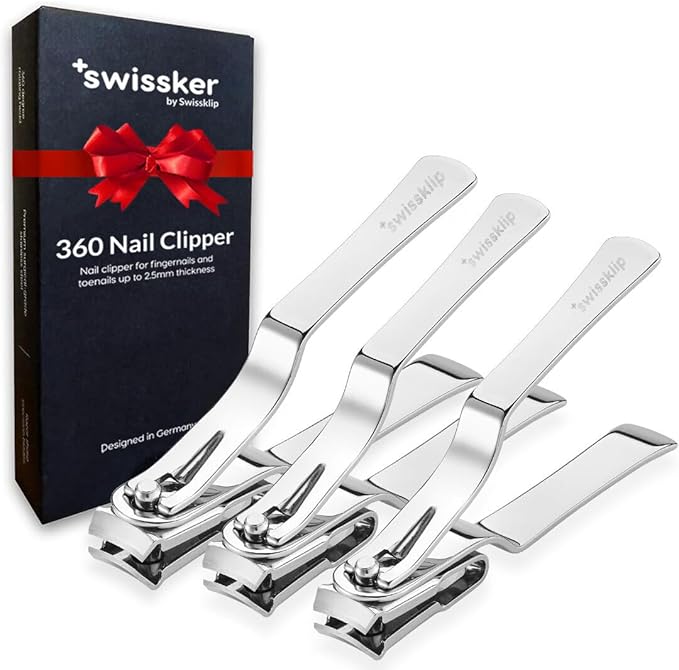 Swissklip Nail Clippers for Men & Women I Finger Nail Clippers for Adult with 360 Degree Rotating Head I Fingernail Clippers for Women I Surgical-Grade Stainless Steel Material (3 Pack)