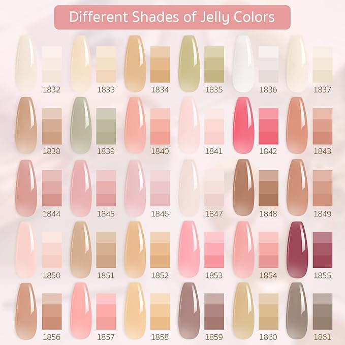 GAOY Jelly Gel Nail Polish Kit, 33Pcs Sheer Pink Gel Polish Set with Glossy & Matte Top Coat and Base Coat for Nail Art DIY at Home, Mint Jelly