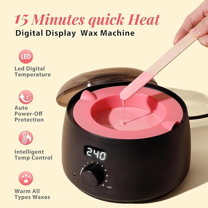 Complete Home Waxing Kit for Women: For Face Brazilian Eyebrow Bikini Leg & Sensitive Skin Hair Removal- with 5 Packs Hard Wax Beads