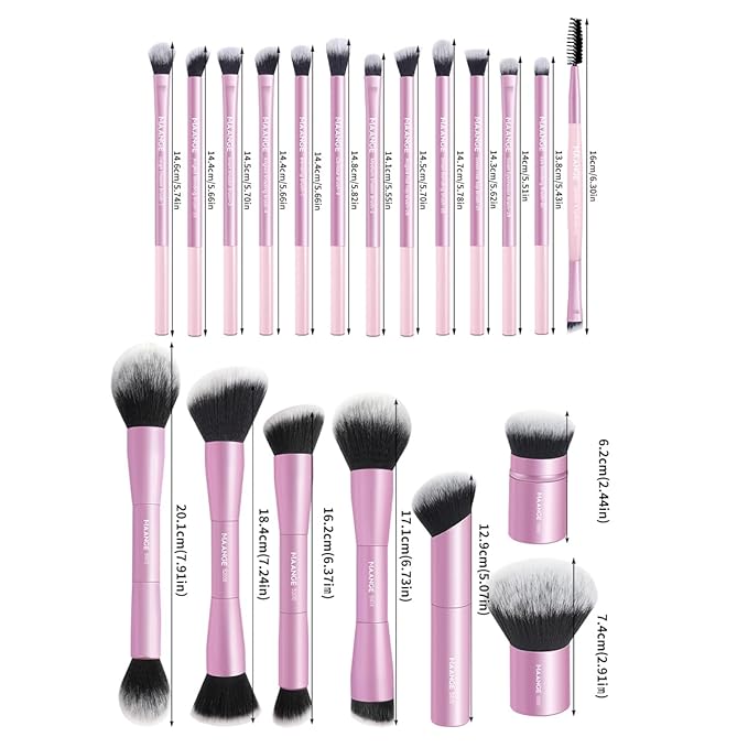 MAANGE 20 PCS Foundation Makeup Brush Set, Double-ended Kabuki Contour Brush for Liquid Powder Concealer Blending Blush Buffing Makeup Tools (Pink)