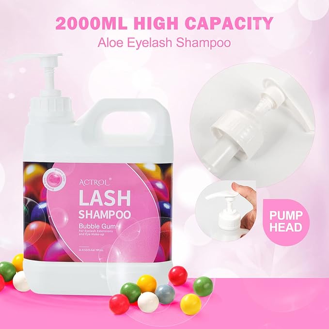 Eyelash Extension Cleanser Bubble Gum 2L Natural Lash Extension Shampoo Professional Eyelid Foaming Cleanser Paraben & Sulfate Free Non-lrritating with Salon and Home Care