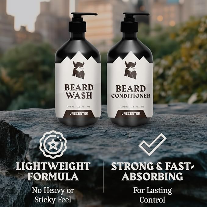 Striking Viking Beard Wash and Conditioner Unscented Scent - 10 Fl Oz (Pack of 2) Beard Shampoo and Conditioner Paraben & Sulfate Free for Men - Deep Cleansing for all Beard Types (Unscented)