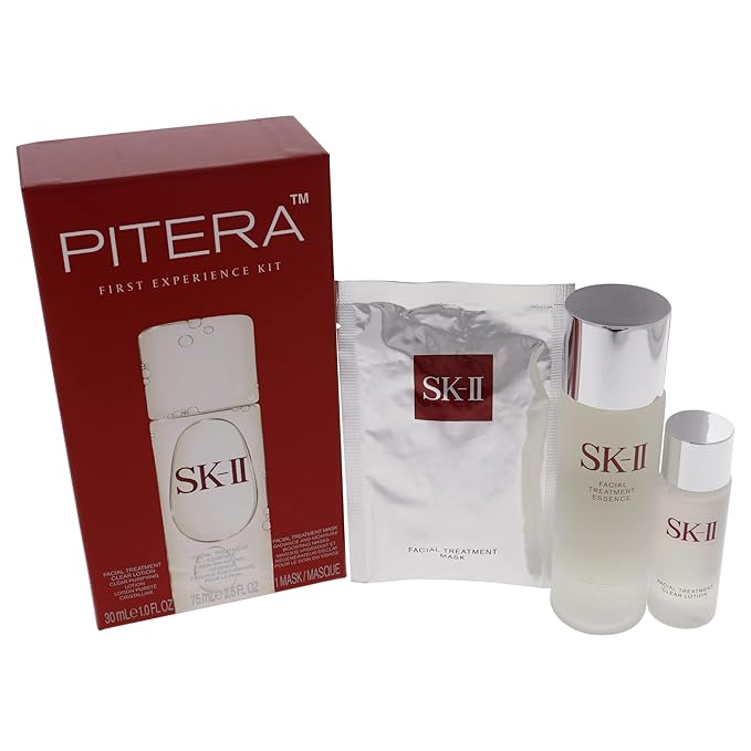 SK-II Pitera First Experience for Unisex 3 Piece Kit (2.5 Ounce Facial Treatment Essence + 1 Ounce Facial Treatment Clear Lotion + 1 Count Facial Treatment Mask)