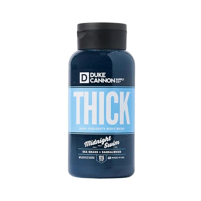 Duke Cannon Midnight Swim Body Wash - Thick High Viscosity Men's Body Wash, Exfoliating and Moisturizing Formula, Sea Grass and Sandalwood Scents, 17.5 oz (3 Pack)