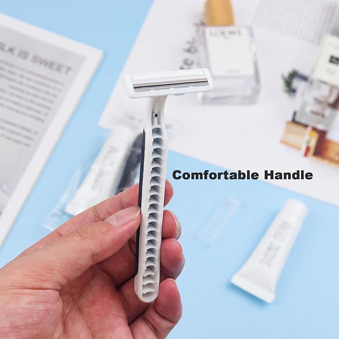 Disposable Razors in Bulk Pack of 60,Black Disposable Shaving Razors Individual Wrapped Twin Blade Bulk Disposable Razors with Clear Cap and 10g Shaving Cream for Homeless,Hotel,Travel,Charity,Shelter