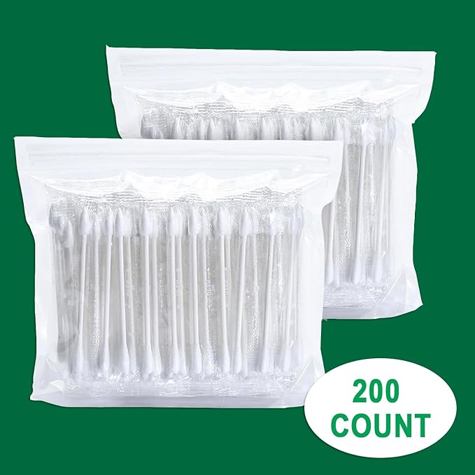 200 Pack Cotton Swab Individually Wrapped, Individually Wrapped Double Tipped Cotton Swabs Paper Sticks Cotton Buds(White, Round/Pointed End)