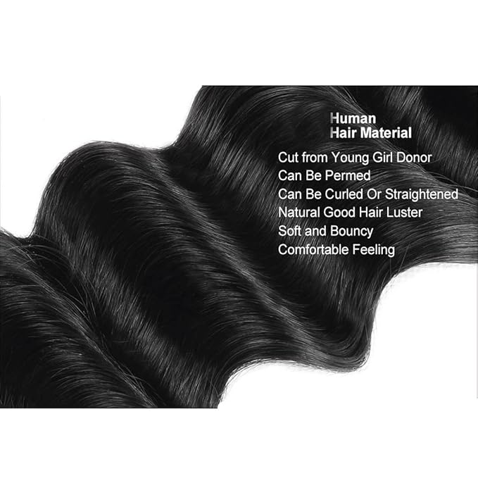 Loose Deep Wave Bundles 3 Brazilian Bundles Human Hair 14 16 18 Inch 100% Unprocessed Raw Wavy Human Hair Bundles Short Weave Curly Hair Extensions Natural Black Color for Black Women