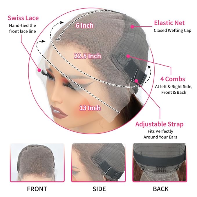 13x6 Chocolate Brown Lace Front Wigs Human Hair with Baby Hair 200 Density Straight Lace Frontal Human Hair Wigs Pre Plucked Hairline 4# Brown Wig 32 Inch