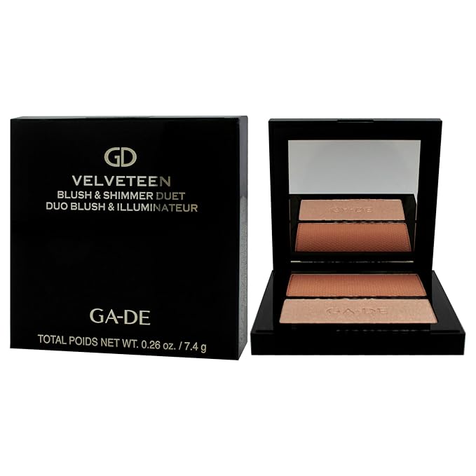 GA-DE Velveteen Blush and Shimmer Duet, 32 - Formulated with Micronized Pearls and Pigments for Sculpting Face and Décolleté - Paraben-Free - 0.26 oz