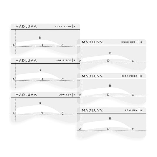 MADLUVV Eyebrow Shaper Stencils, Reusable Brow Mapping Template for PMU Professionals, Semi-Permanent Makeup Mapping, 6 Stencils (3 Stencil Shapes in Both Petite and Regular Sizes) - On The DL Set